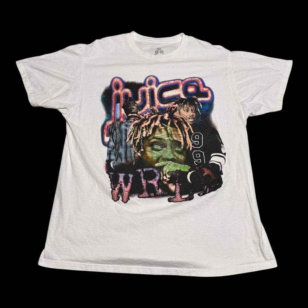 Juice‎ WRLD Rapper Hip Hop Graphic Print White Shirt Men's XL (Fits Large) FLAW